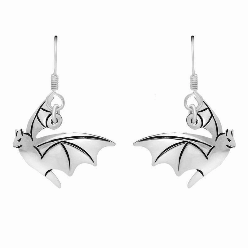 Sterling Silver Flying Bat Drop Earrings D