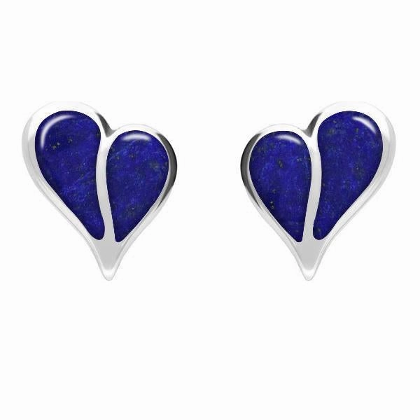 Sterling Silver Lapis Lazuli Split Heart Stud Earrings