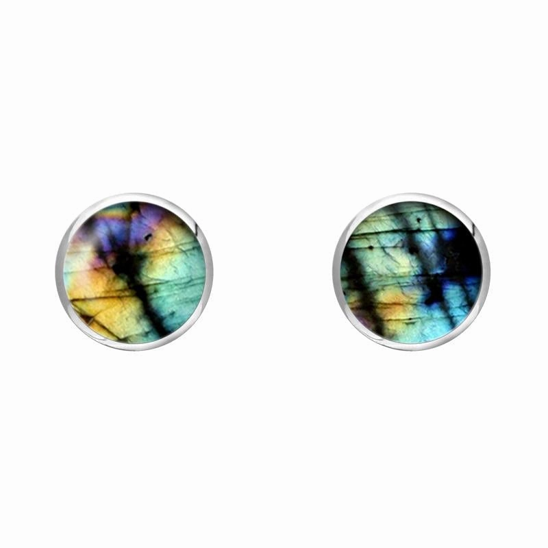 Sterling Silver Spectrolite 5mm Classic Small Round Stud Earrings