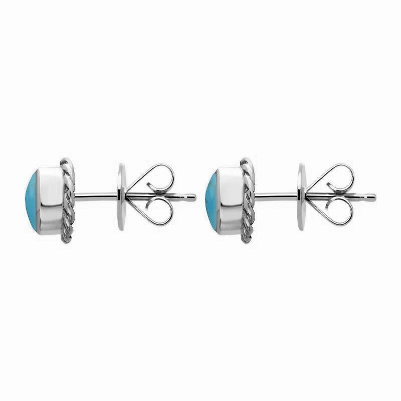 Sterling Silver Turquoise Round Twist Edge Stud Earrings