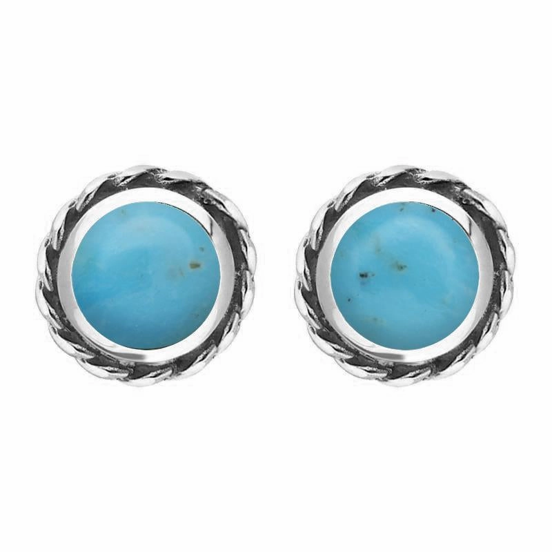 Sterling Silver Turquoise Round Twist Edge Stud Earrings