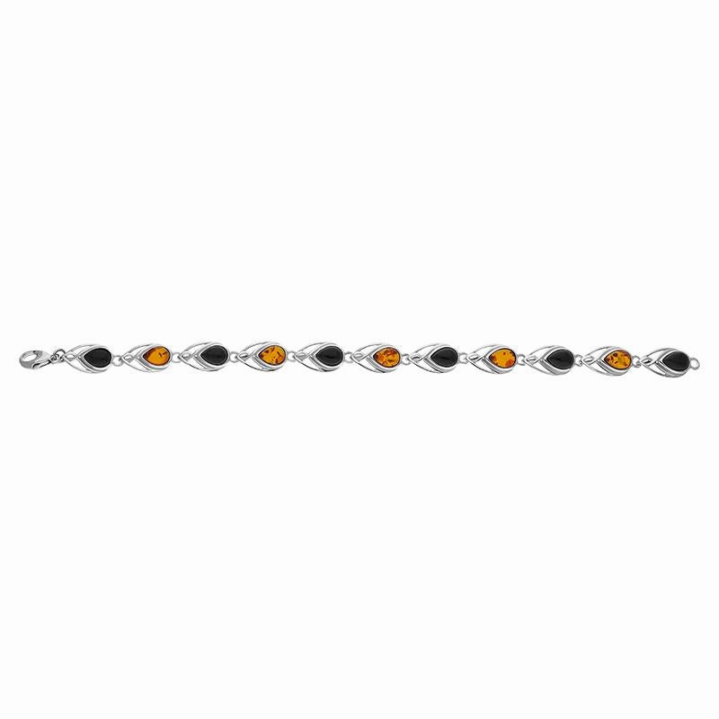 Sterling Silver Whitby Jet Amber Celtic Twelve Stone Pear Bracelet