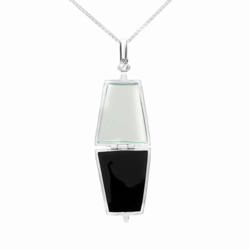 Sterling Silver Whitby Jet Glass Trapezium Locket