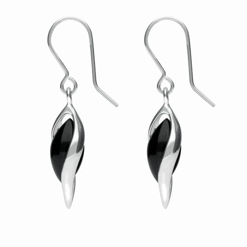 Sterling Silver Whitby Jet Graduated Twist Drop Earrings