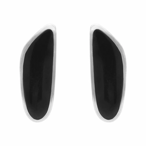 Sterling Silver Whitby Jet Organic Abstract Oval Stud Earrings