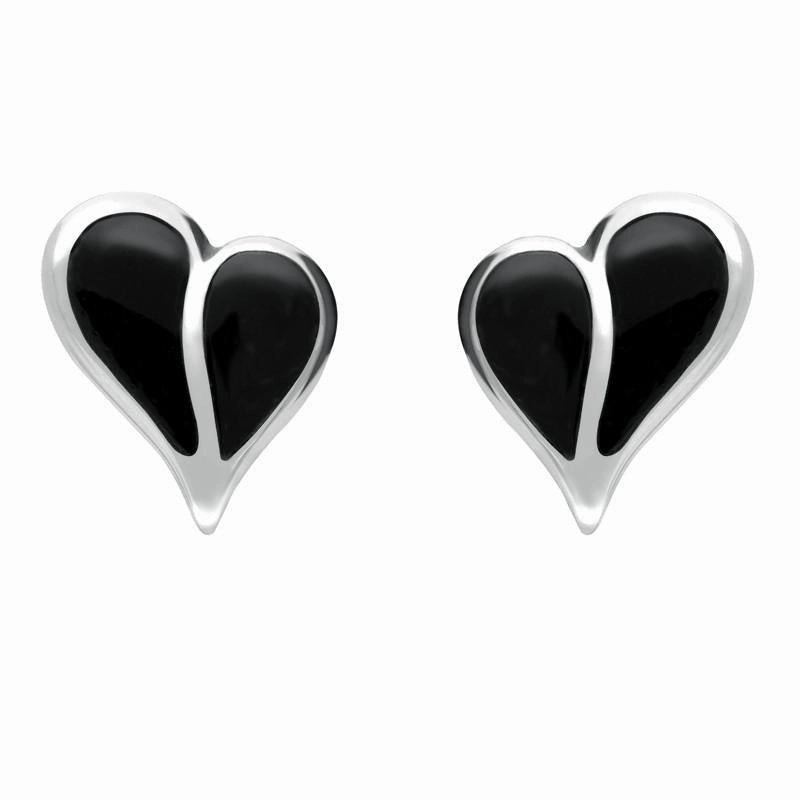 Sterling Silver Whitby Jet Split Heart Stud Earrings