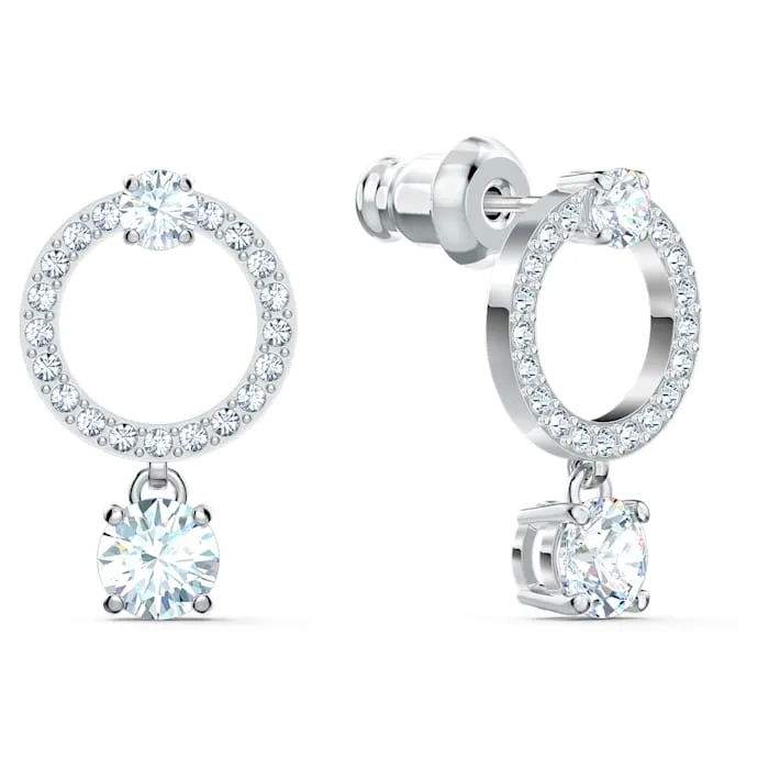 Swarovski Attract White Rhodium Plated Circle Crystal Drop Earrings