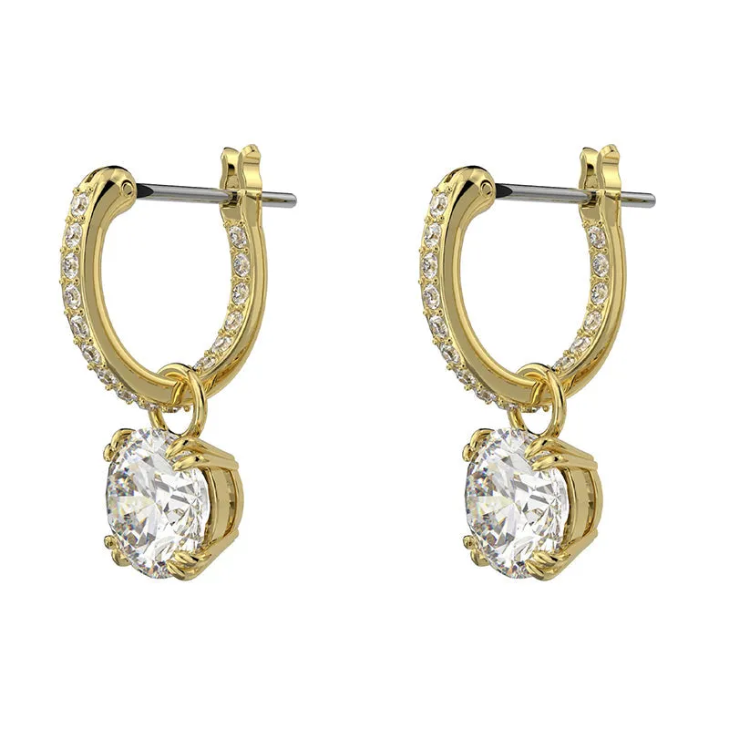 Swarovski Constella Gold Tone Plated White Crystal Pave Drop Earrings