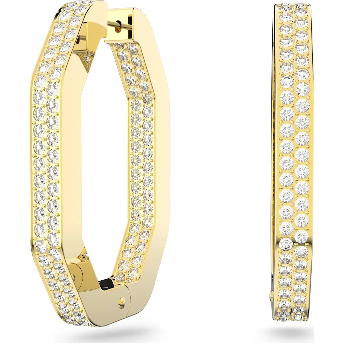 Swarovski Dextera Gold Tone Plated White Crystal Large Octagon Hoop Earrings