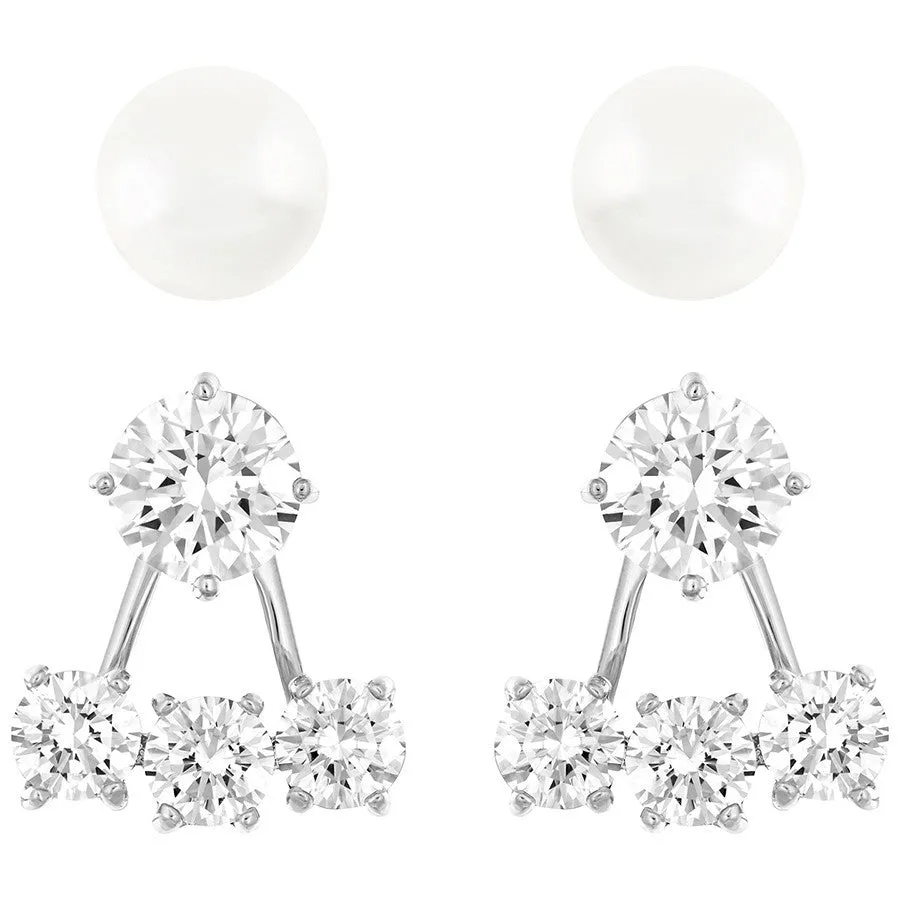 Swarovski Rhodium White Crystal Pearl Attract Earring Set D