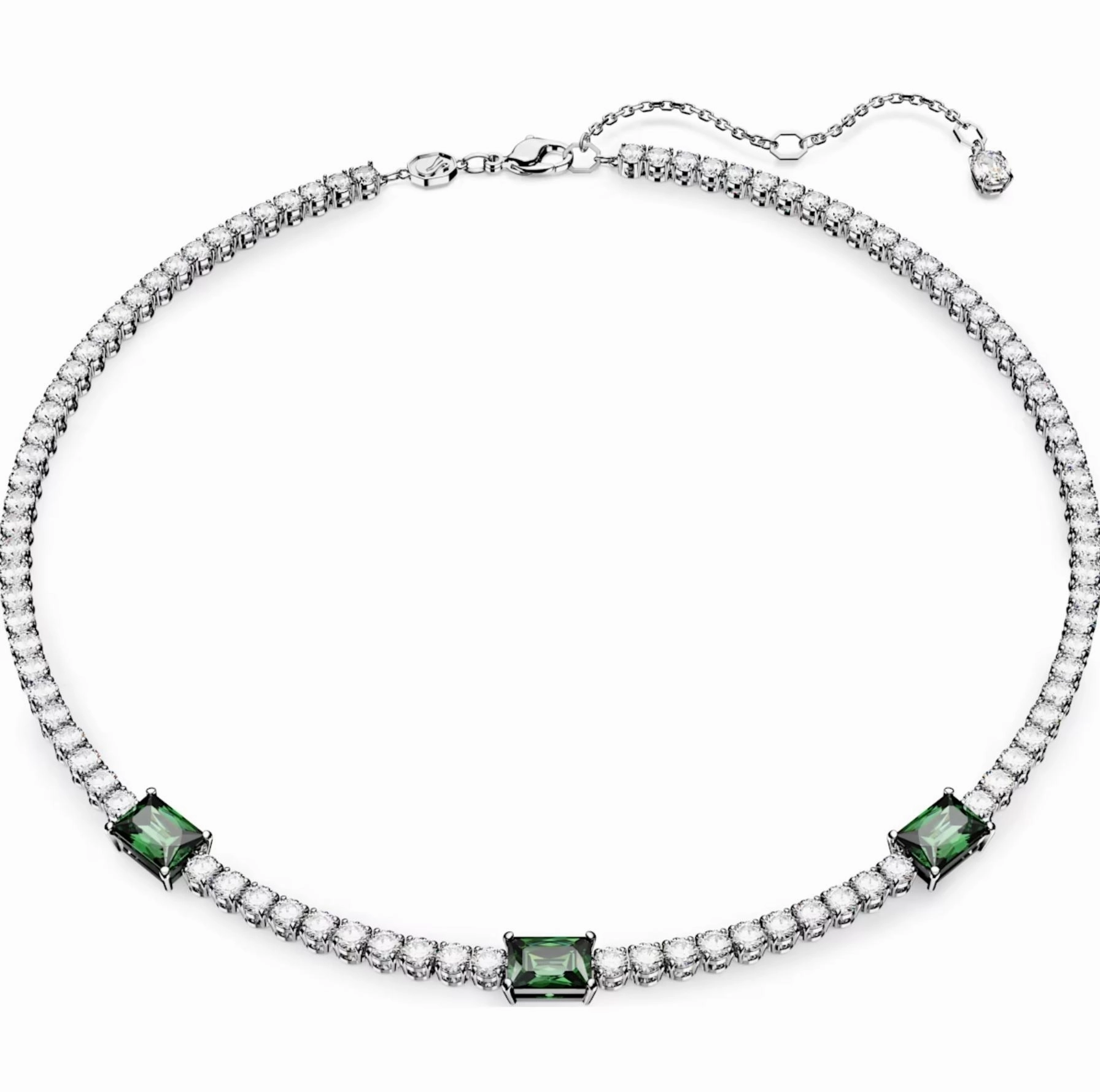 Swarovski Matrix Rhodium Plated Mixed Cut Green Crystal Tennis Necklace