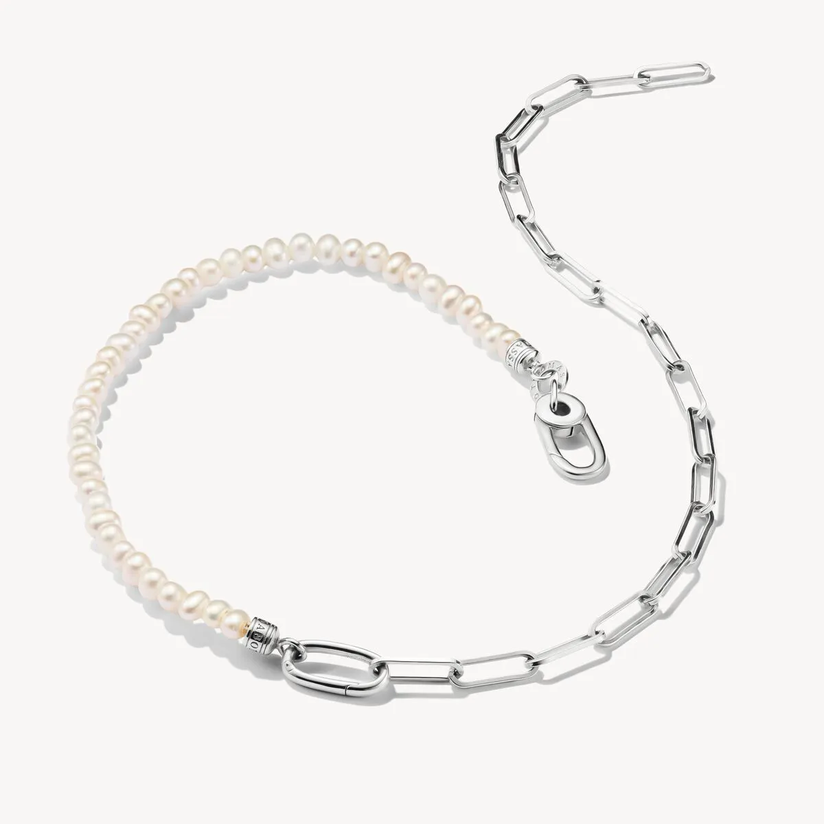 Thomas Sabo Sterling Silver Paperclip and Pearls Connect Link Necklace