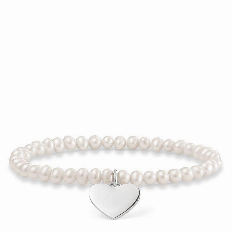 Thomas Sabo Love Bridge Sterling Silver Freshwater Pearl Heart Bracelet 15.5cm D