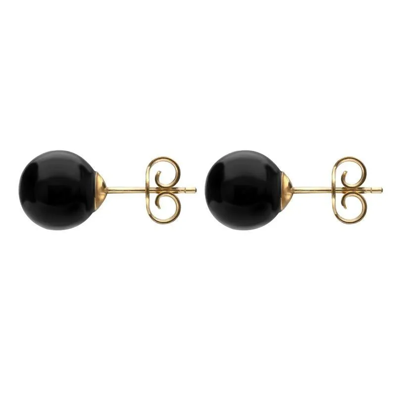 Yellow Gold Whitby Jet 10mm Ball Stud Earrings