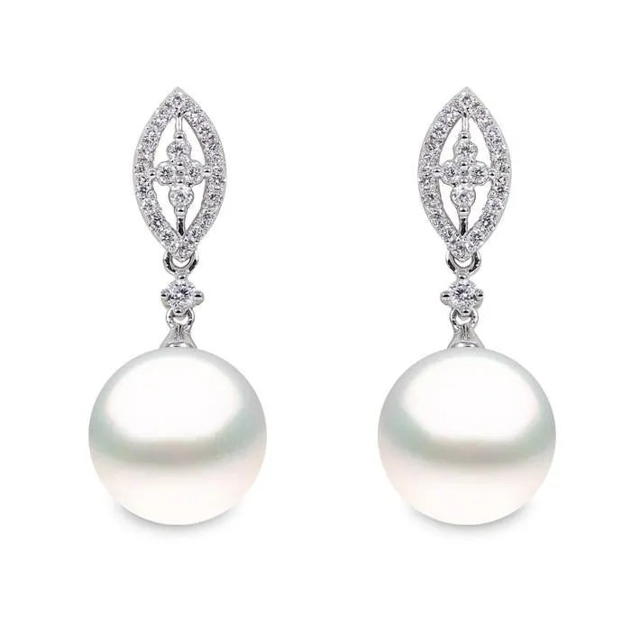 Yoko Pearl and 18ct White Gold Diamond Drop Earrings